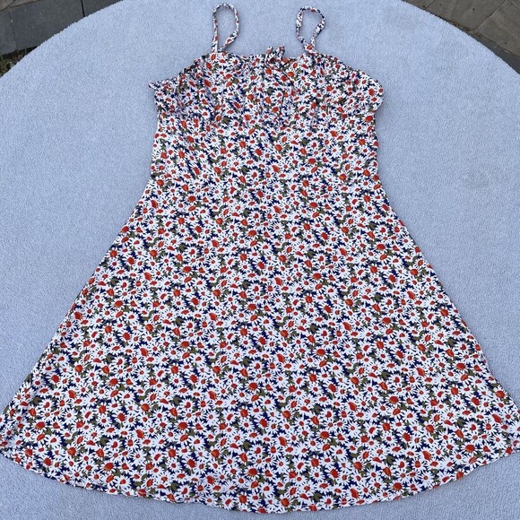 Treasure & Bond Skater Mini Dress Girl’s 14 White Red Floral Spaghetti Strap - Picture 1 of 11